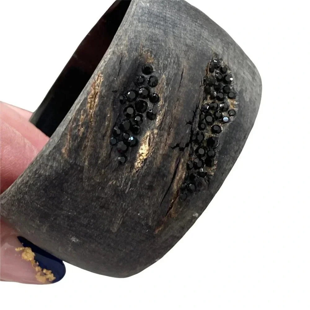 Zeffira Matte Horn Cuff Swarovski Crystal Detail